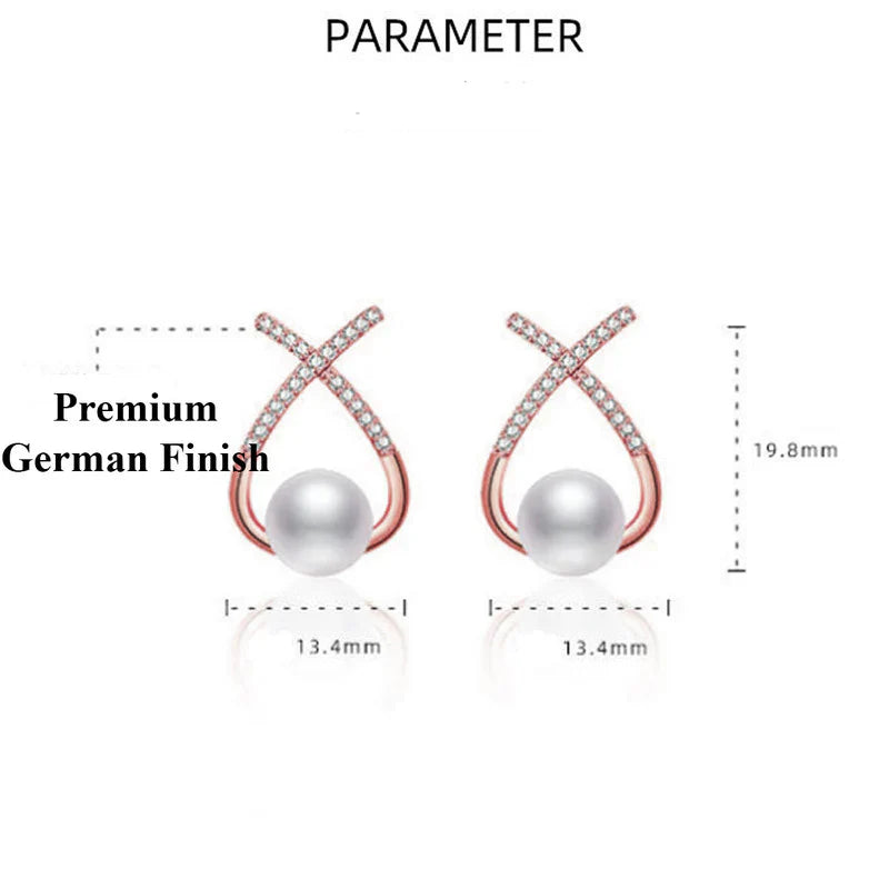 Gold Plated American Diamond Studded Cross Shape Korean Stud Earrings